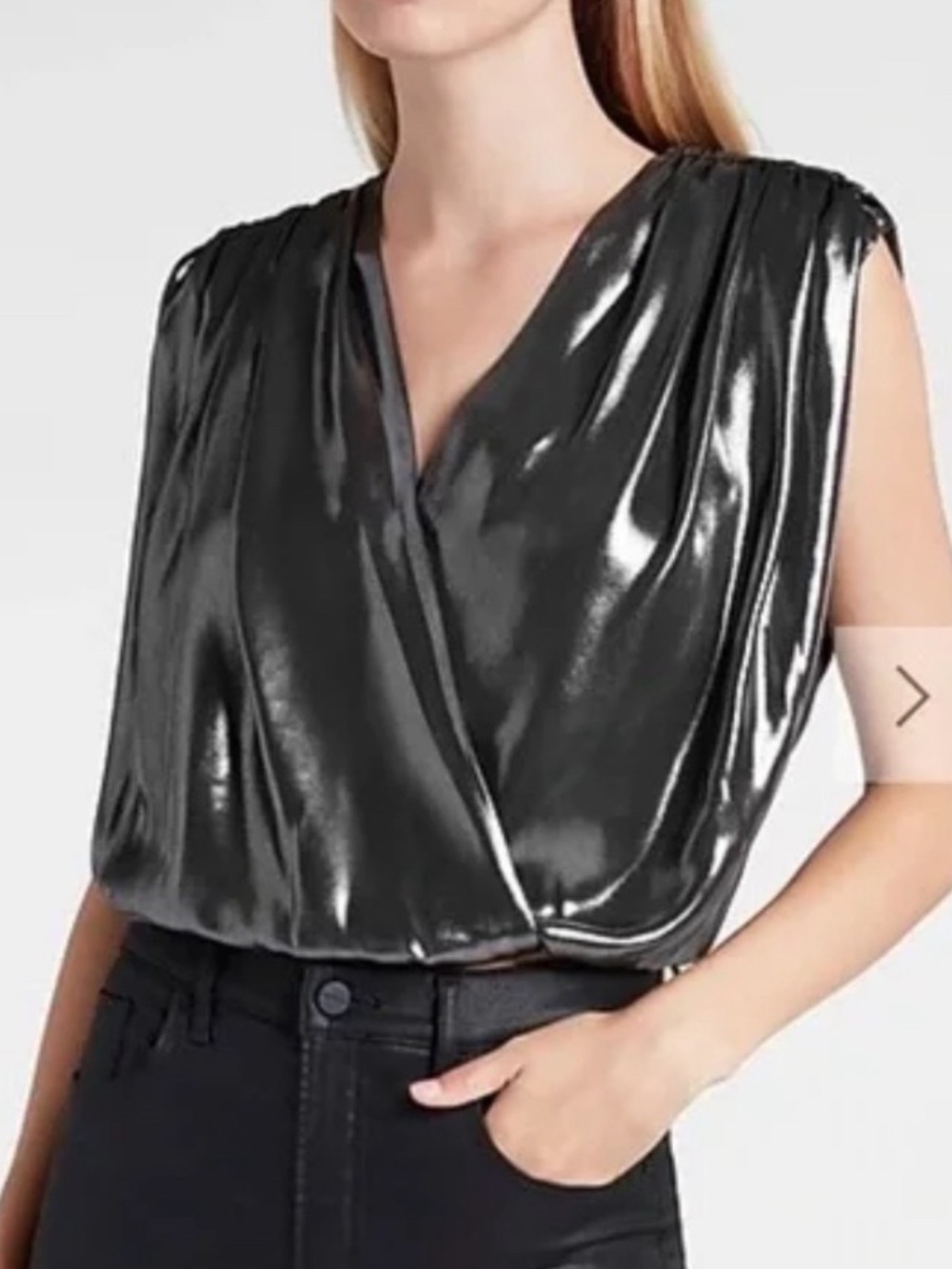 Express Metallic Gun Metal Sleeveless Wrap Top